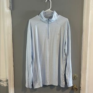 Coolibar Men's XL Blue & White Striped‎ Quarter Zip Agility Performance Pullover